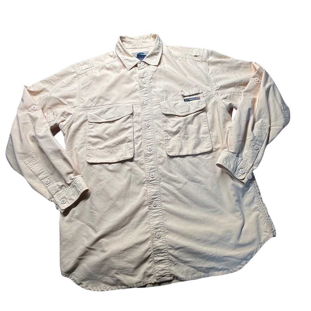 ExOfficio Travel Wear Men's M Vented Fishing Hiking Shirt Roll Tab Beige Khaki